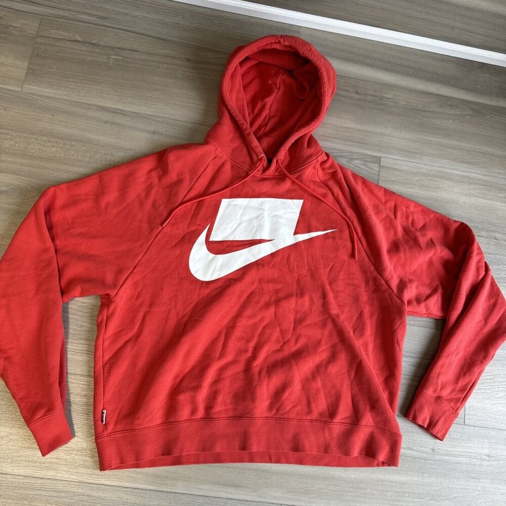 Vintage Y2K Nike Sportswear NSW Block Logo Hoodie Sweater - Mens Medium Orange